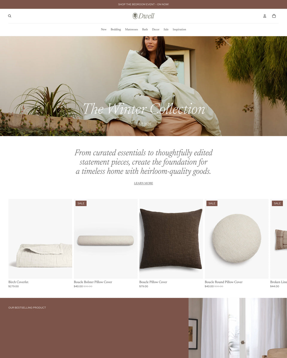 Dwell by Shopify: an example homewares storefront with editorial imagery and a product collection.
