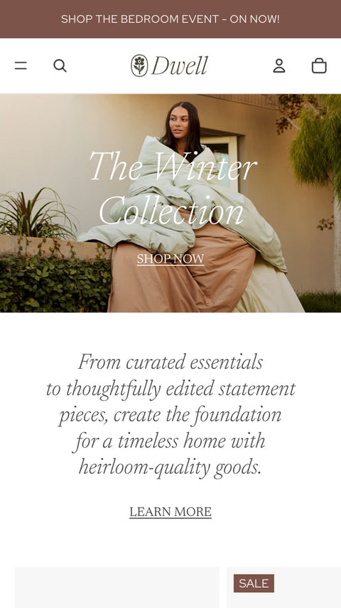 The Dwell Shopify theme demonstrated on a mobile screen.
